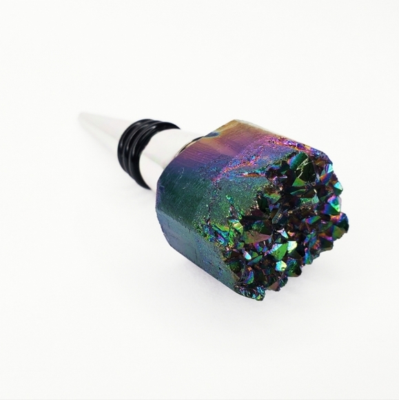 Boho Rainbow Aura Oil Slick Titanium Amethyst Quartz Crystal Wine Bottle Stopper - Picture 13 of 16